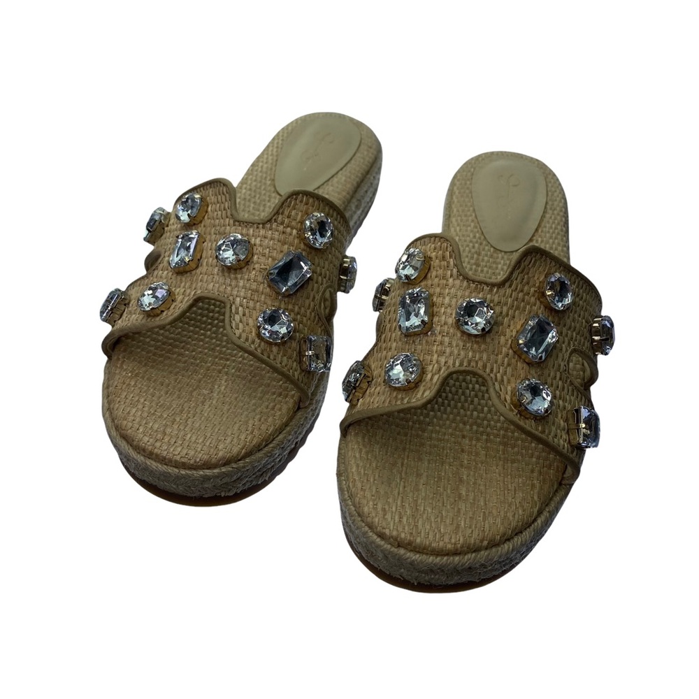 Jessica Simpson Danalea H Woven Raffia Platform Sandal Size 8 Rhinestones
